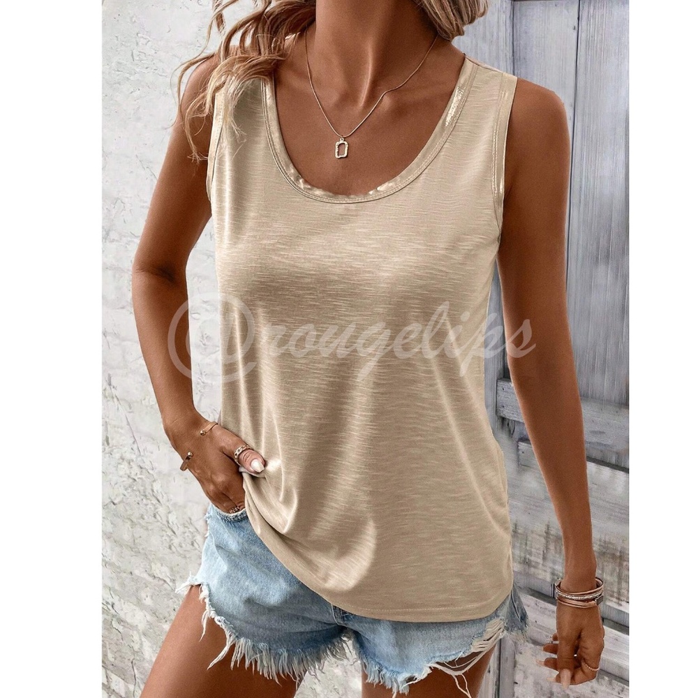 Beige Tank Top Gold Piping Trim - Picture 4 of 10